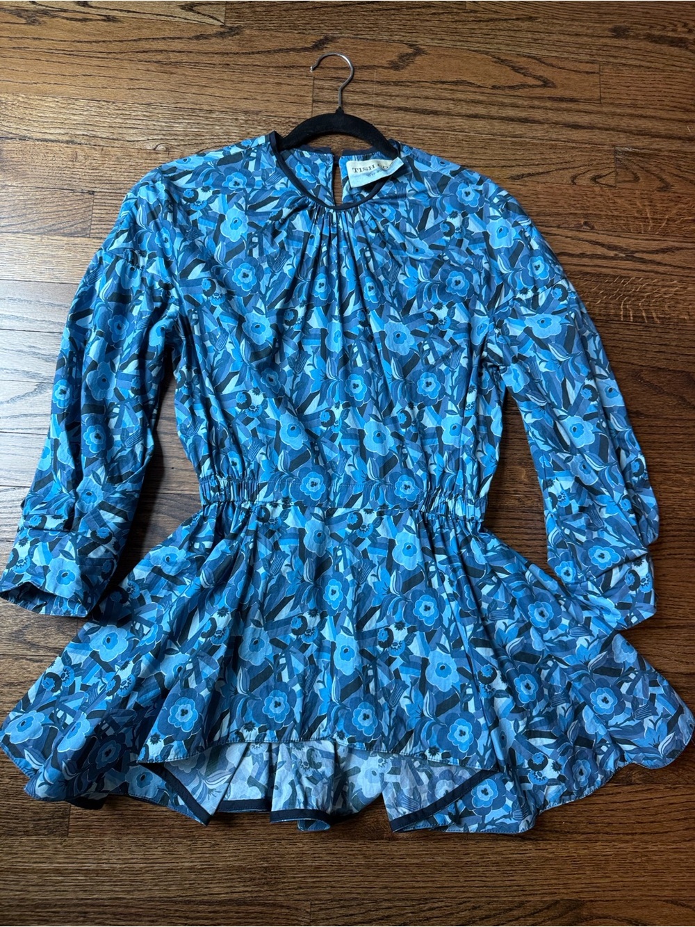 Tish Cox Blue Floral Long-Sleeve Peplum Top